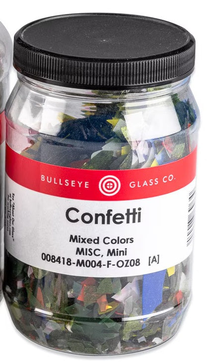 8418 85 Bullseye Confetti Mini Mix 8 Ounce Jar Glass Thin Shards-