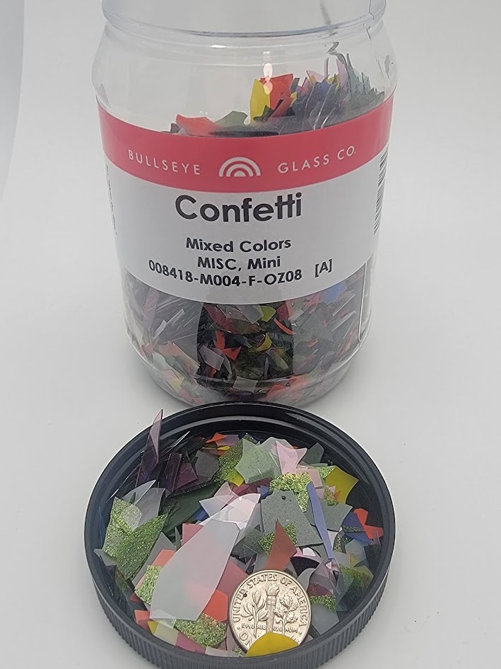 8418 85 Bullseye Confetti Mini Mix 8 Ounce Jar Glass Thin Shards-