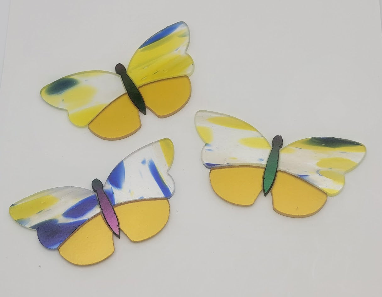 Anne's 96 COE BUTTERFLY Atlantis Yellow & Iridized Black Large Precut 4" wide by 2" Tall-