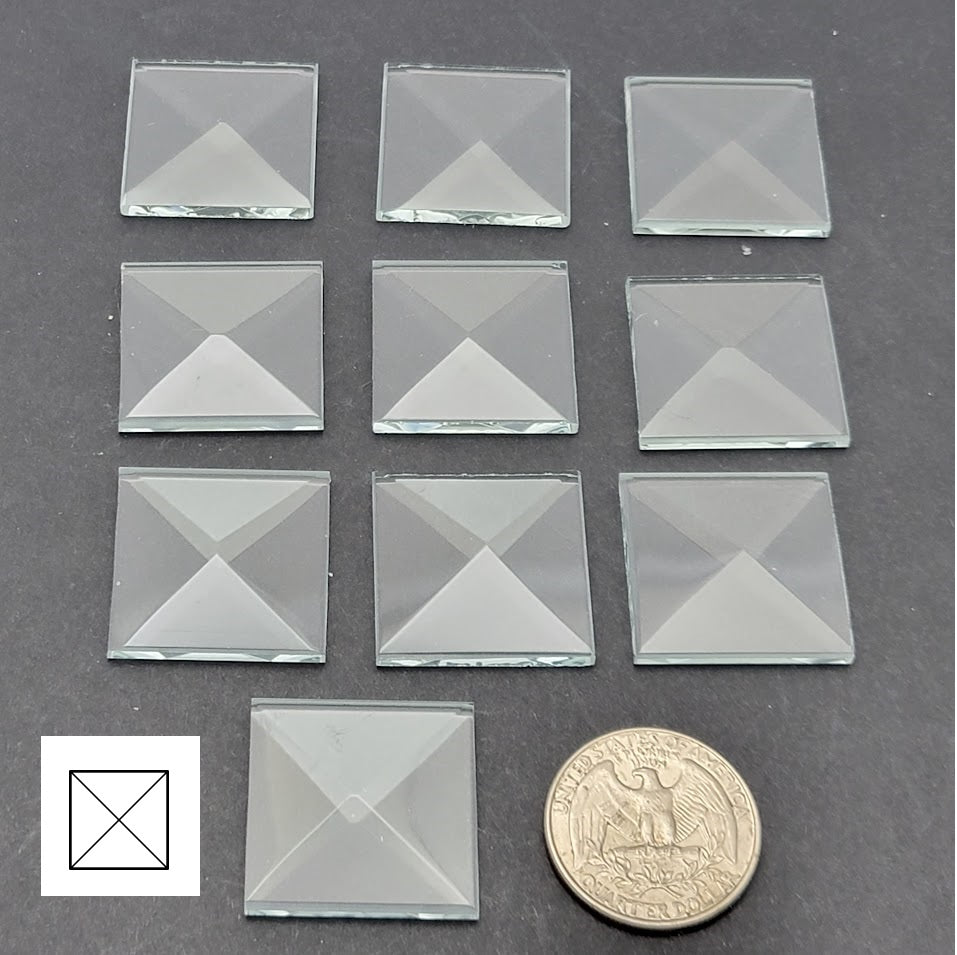 10 1x1 inch Beveled Top Flat Back Bevels Stained Glass Supplies Clear Square-