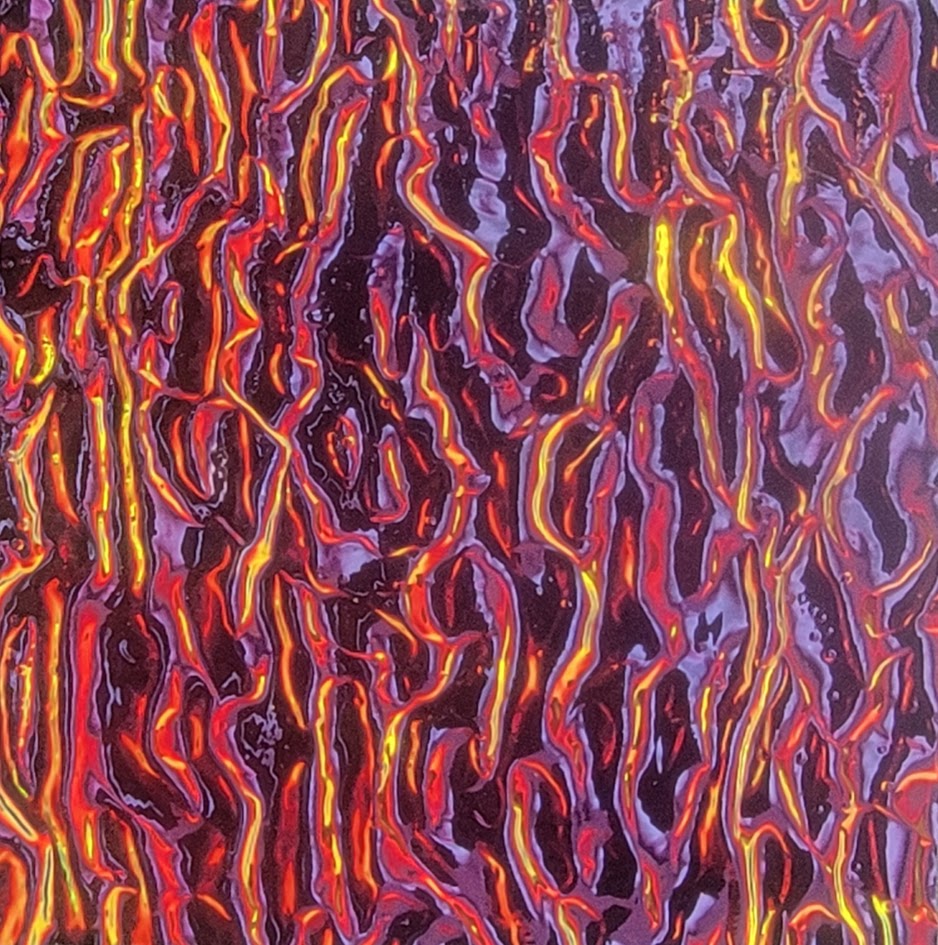 4x4" 90 COE Candy Apple Red on Black Granite Ripple Dichroic-