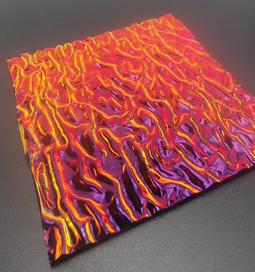 4x4" 90 COE Candy Apple Red on Black Granite Ripple Dichroic-