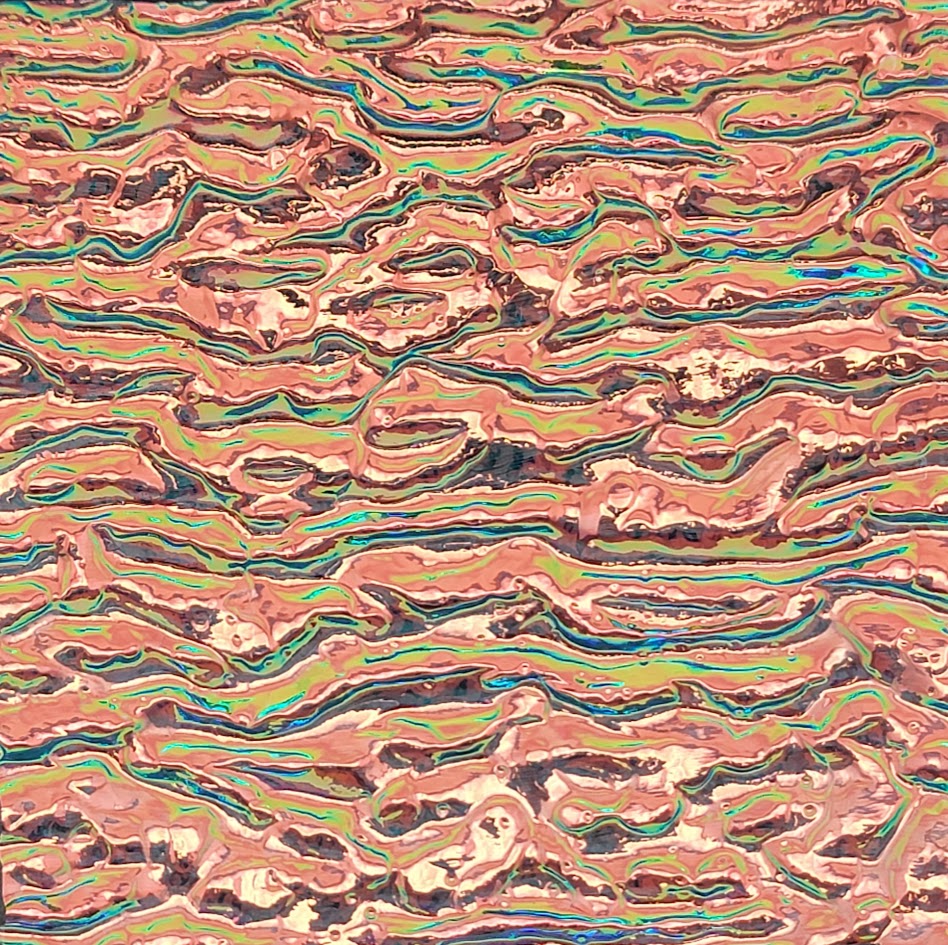 4x4" 90 COE Salmon on Clear Granite Ripple Dichroic-