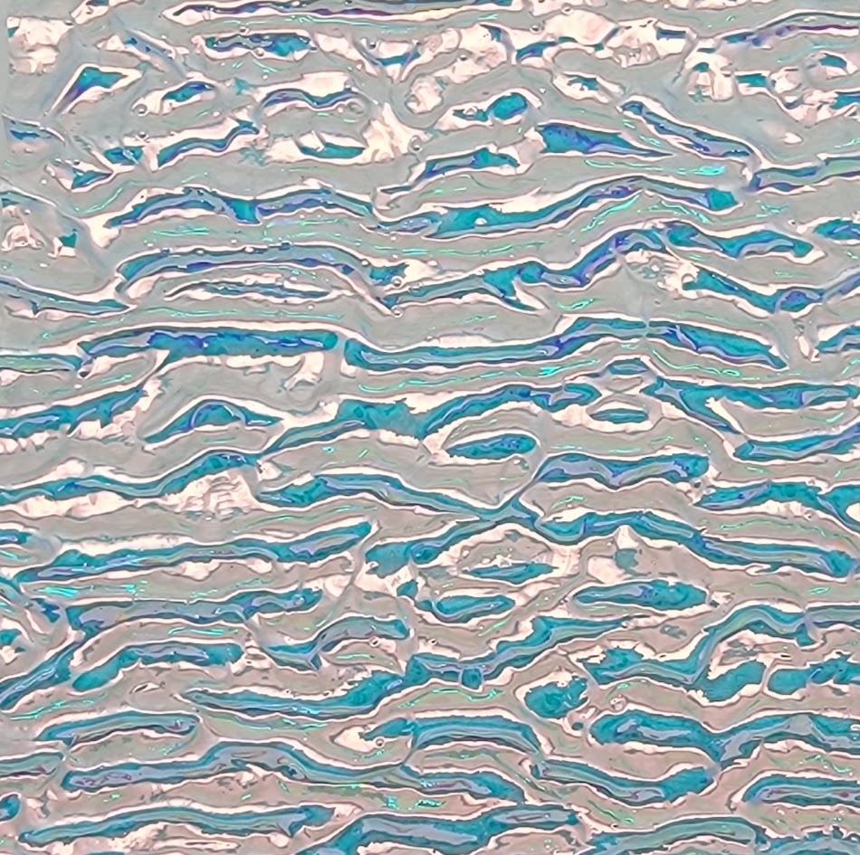 4x4" 90 COE Salmon on Clear Granite Ripple Dichroic-