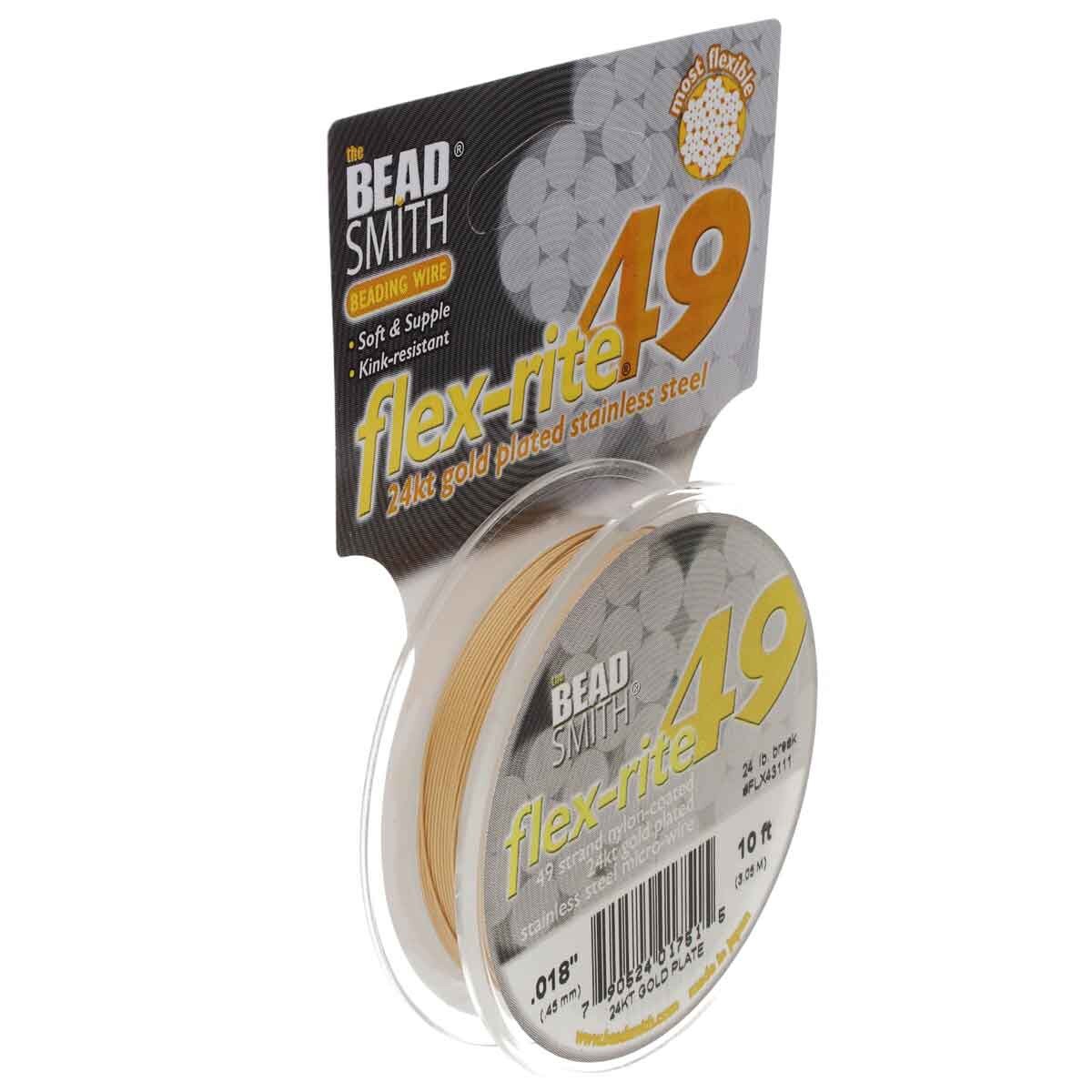 24KT GOLD PLATED .018" 49 Strand 10' BEADSMITH FLEX-RITE Beading Wire FLEXRITE
