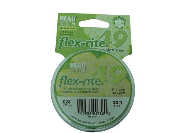 WHITE SS .024" 49 Strand 30 feet BEADSMITH FLEX-RITE Beading Wire