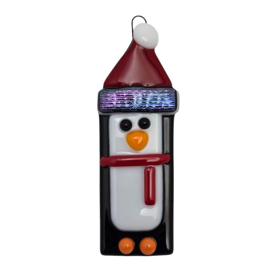 Penguin Handmade Fused Glass Ornament with Dichroic Glass-