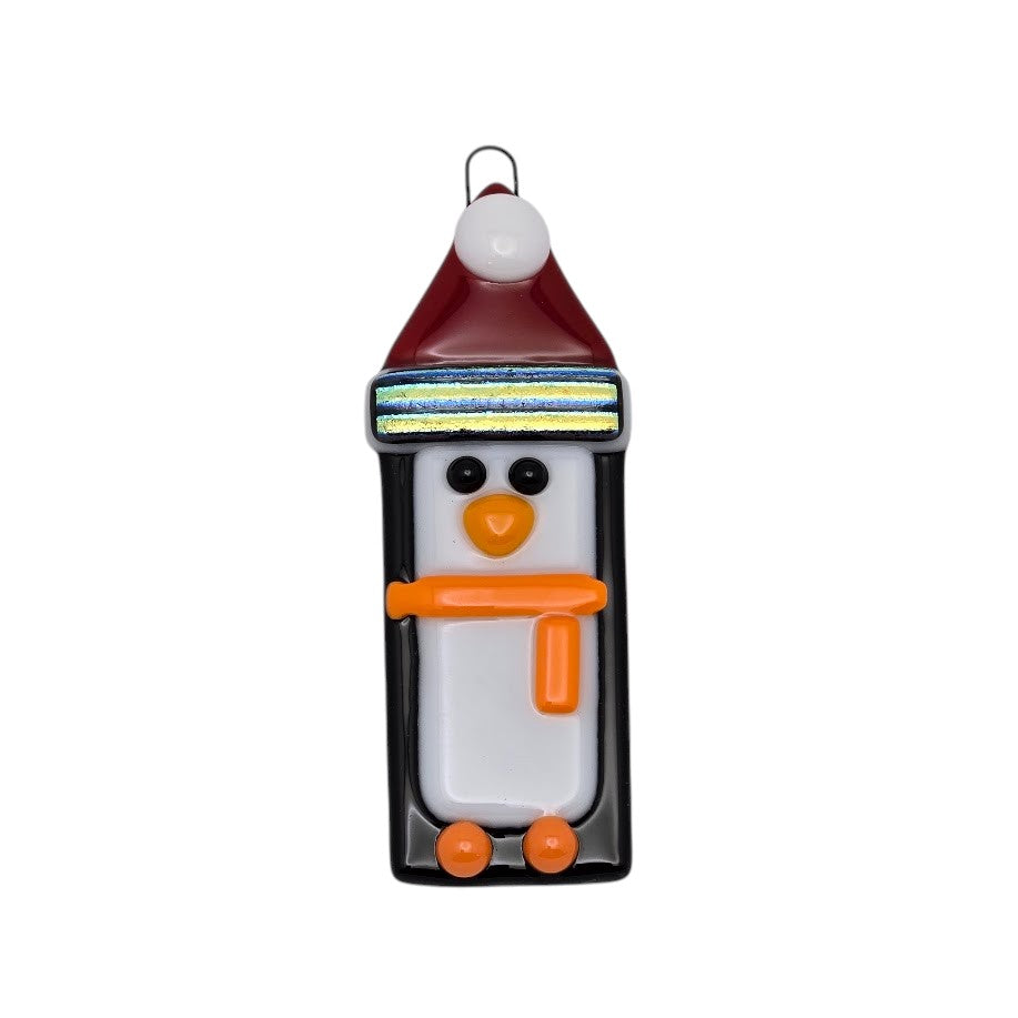 Penguin Handmade Fused Glass Ornament with Dichroic Glass-