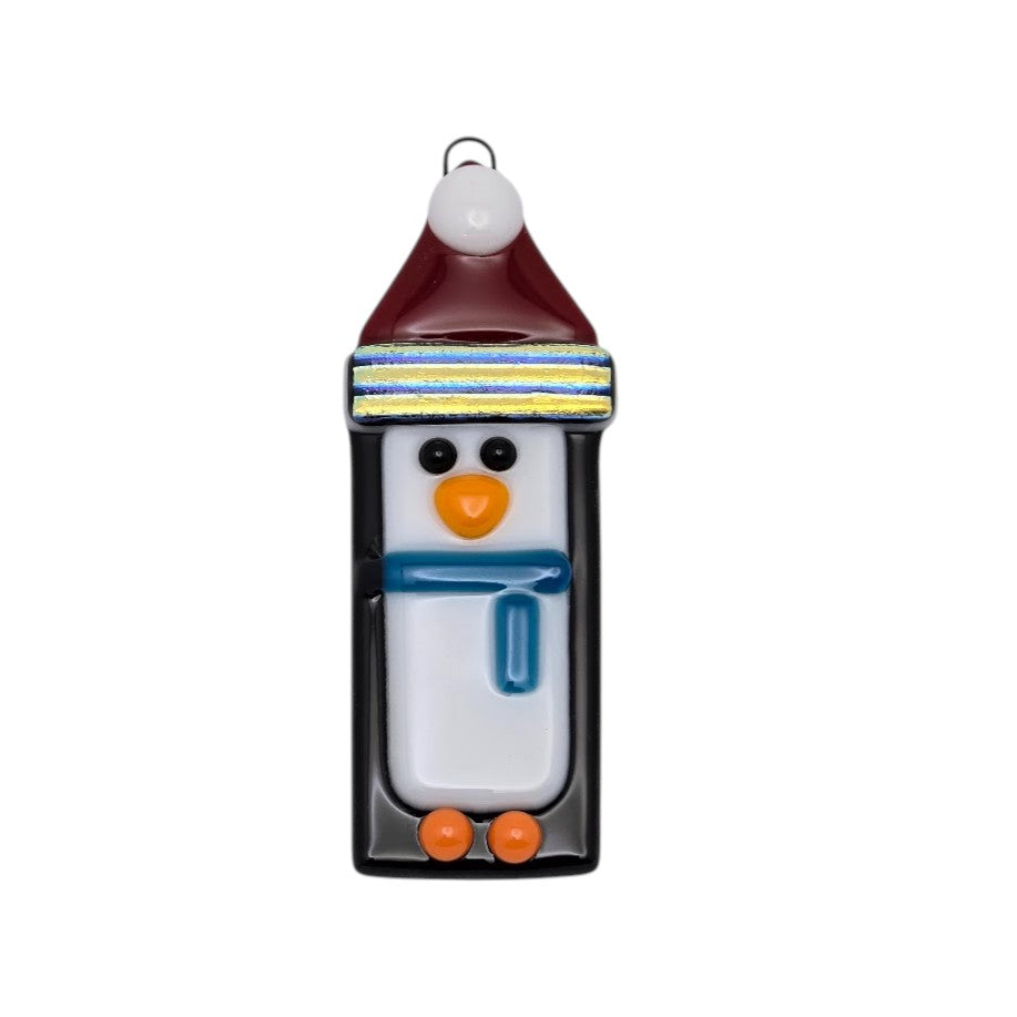 Penguin Handmade Fused Glass Ornament with Dichroic Glass-