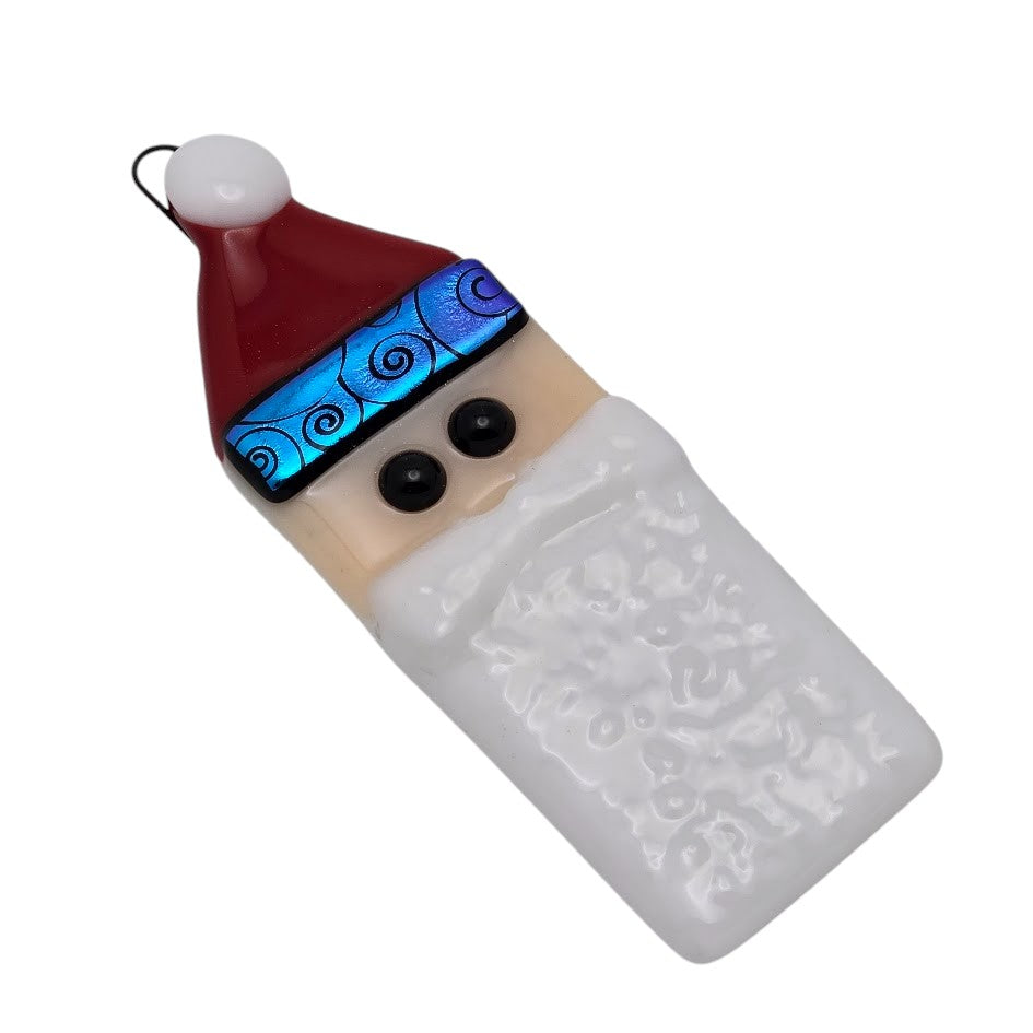 Santa Handmade Fused Glass Ornament with Dichroic Glass-
