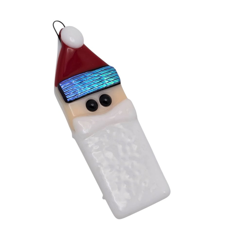 Santa Handmade Fused Glass Ornament with Dichroic Glass-
