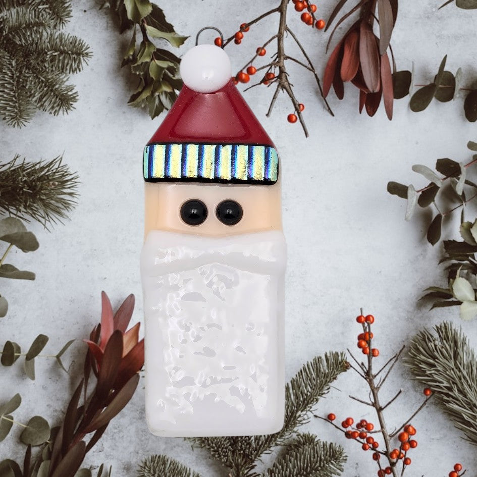 Santa Handmade Fused Glass Ornament with Dichroic Glass-