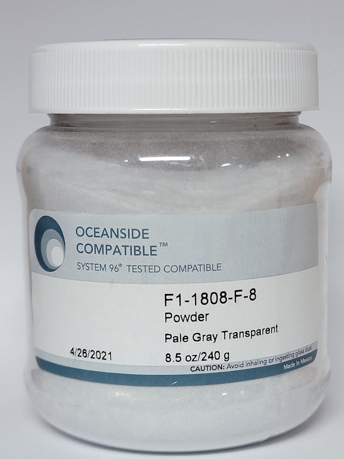 F1 1808 96 Gray Transparent POWDER 96 COE Frit 8.5 oz Jar-
