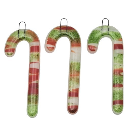Best Seller! 1 or 3 Fused Glass FIESTA Candy Cane Christmas Ornament Handmade 3.7 inches tall-