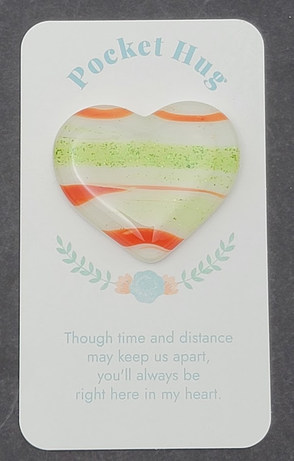 One FIESTA Pocket Hug Handmade Fused Glass Heart with Free Card-
