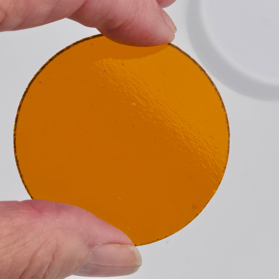 110.8 Medium Amber Transparent ONE 2" Precut 96 COE Glass Circle Fusible-