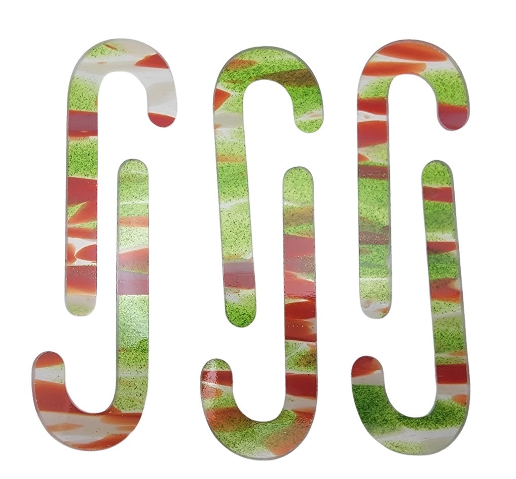 Candy Cane Precut 96 COE Holiday Shape 3.7" Tall Fiesta Pattern or White-