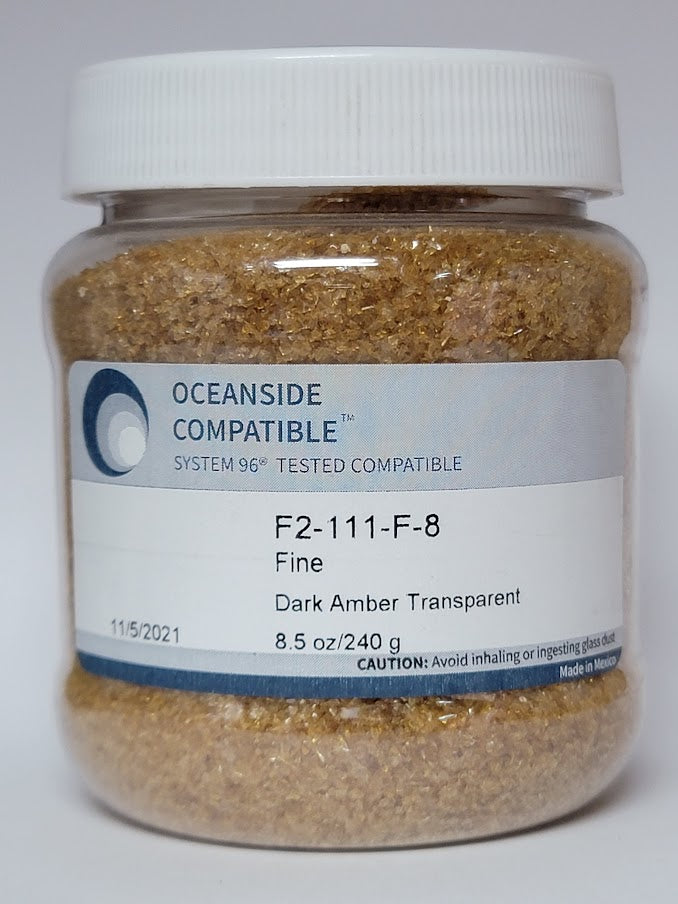 F2 111 96 Dark Amber Transparent FINE Frit 8.5 oz Jar 96 COE-