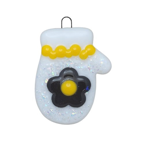 Mitten Dichroic Sparkles and Flower Christmas Tree Handmade Fused Glass Ornament-