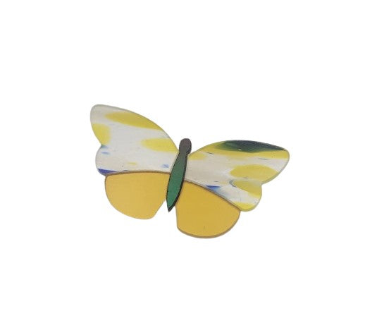 Anne's 96 COE BUTTERFLY Atlantis Yellow & Iridized Black Large Precut 4" wide by 2" Tall-