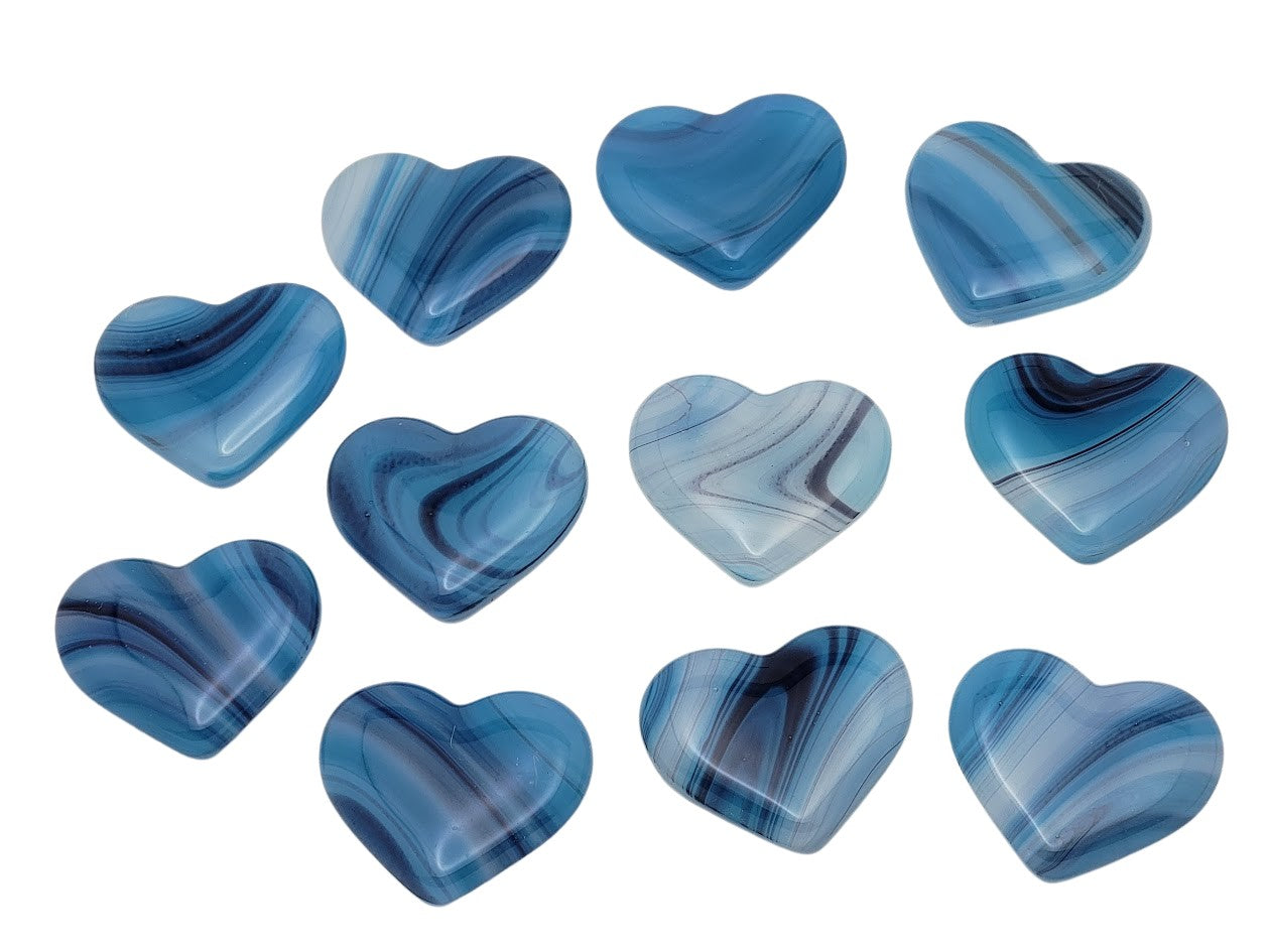 One Blueberry Pocket Hug Handmade Fused Glass Heart Ornament with Free Card-