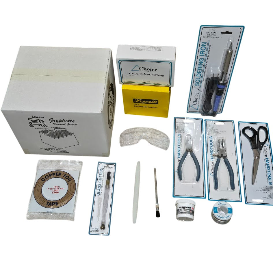 School Version Stained Glass Starter Kit Beginner Set GRINDER Tools SOLDERING IRON-