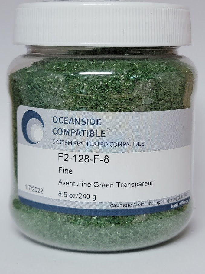 F2 128 96 Aventurine Green FINE Frit 8.5 oz Jar 96 COE-