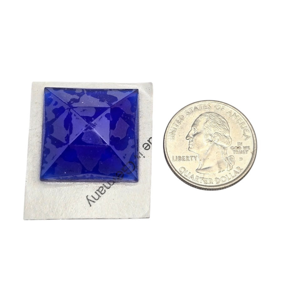 Dark Blue SQUARE Glass Faceted Jewel 25mm German Made Bevels .98 inches-