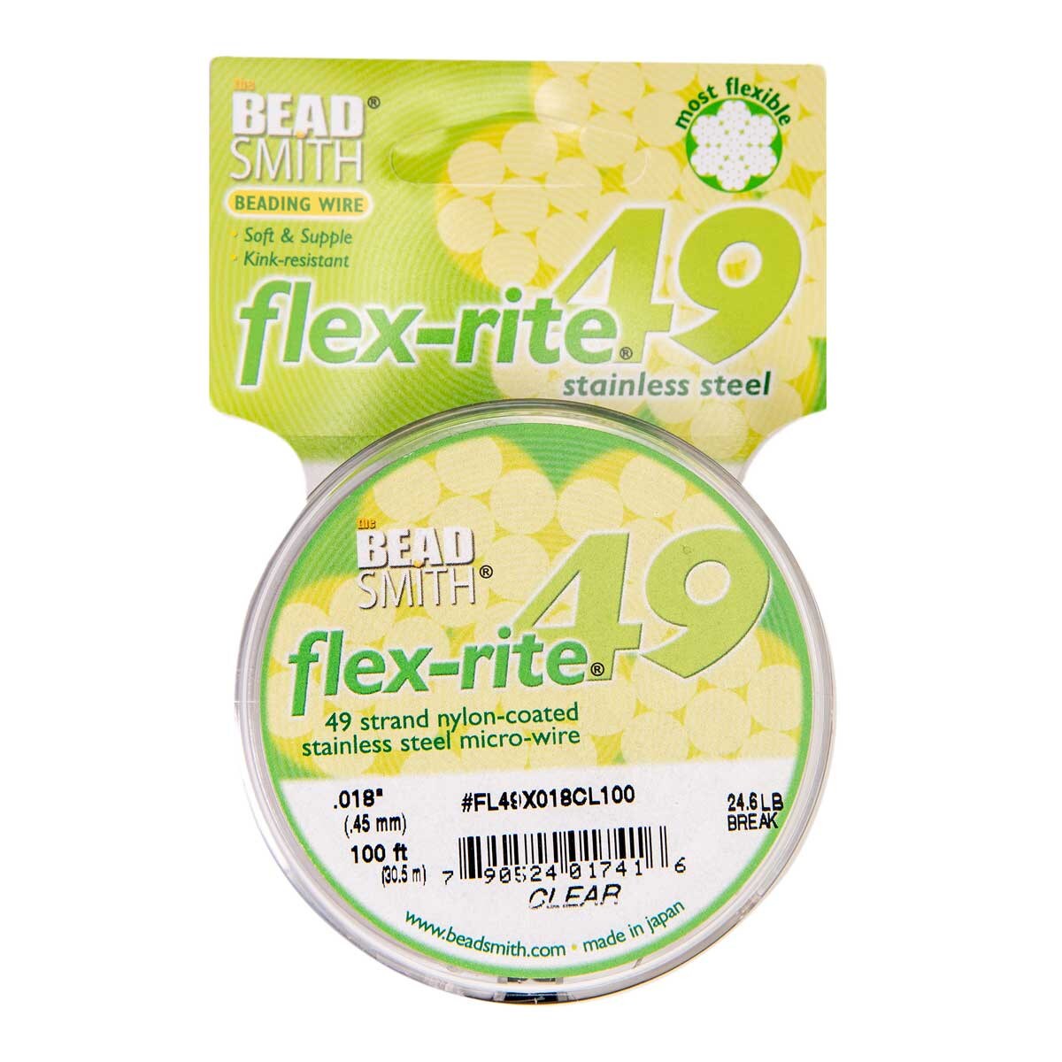 Stainless Steel CLEAR .018" 49 Strand 100' BEADSMITH FLEX-RITE Wire FLEXRITE