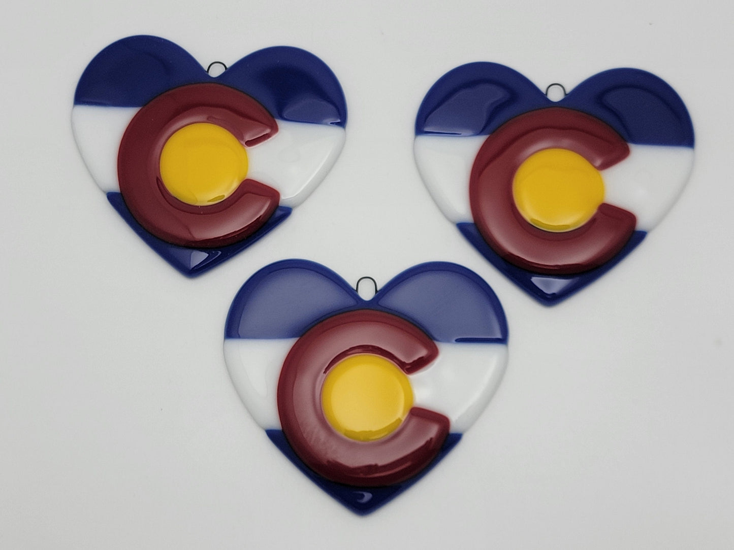 Colorado Flag Heart Christmas Ornament Handmade Fused Glass 2103-