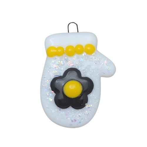 Mitten Dichroic Sparkles and Flower Christmas Tree Handmade Fused Glass Ornament-