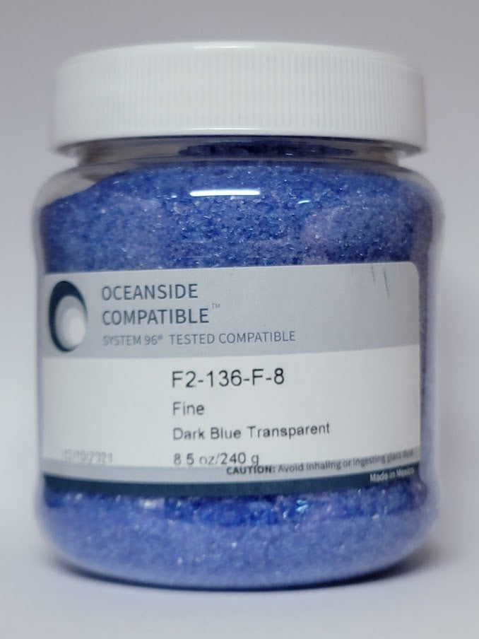 F2 136 96 Dark Blue Transparent FINE Frit 8.5 oz Jar 96 COE-