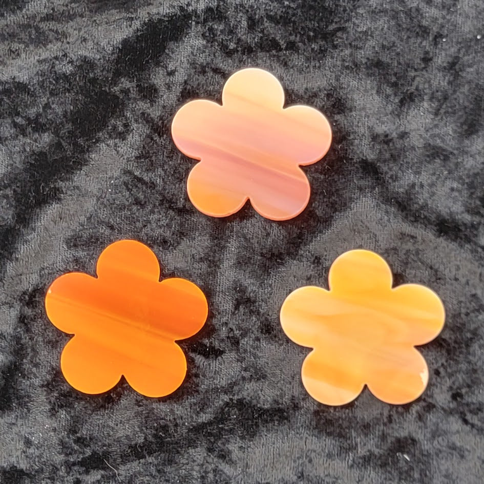 THREE Pieces Happy Flowers 96 COE Precut Glass Design Shape Choice of Color Size-Custom Large Orange/White