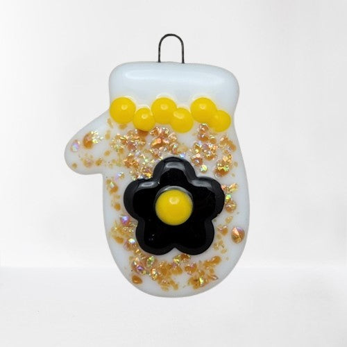 Mitten Sparkly Dichroic and Flower Christmas Tree Handmade Fused Glass Ornament-