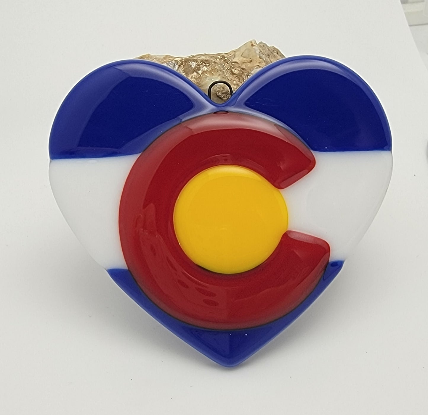 Colorado Flag Heart Christmas Ornament Handmade Fused Glass 2103-