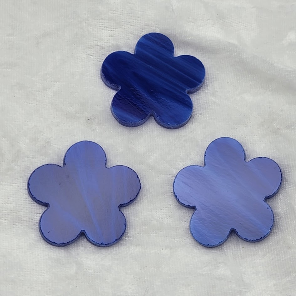 THREE Pieces Happy Flowers 96 COE Precut Glass Design Shape Choice of Color Size-Custom Medium Blue/White