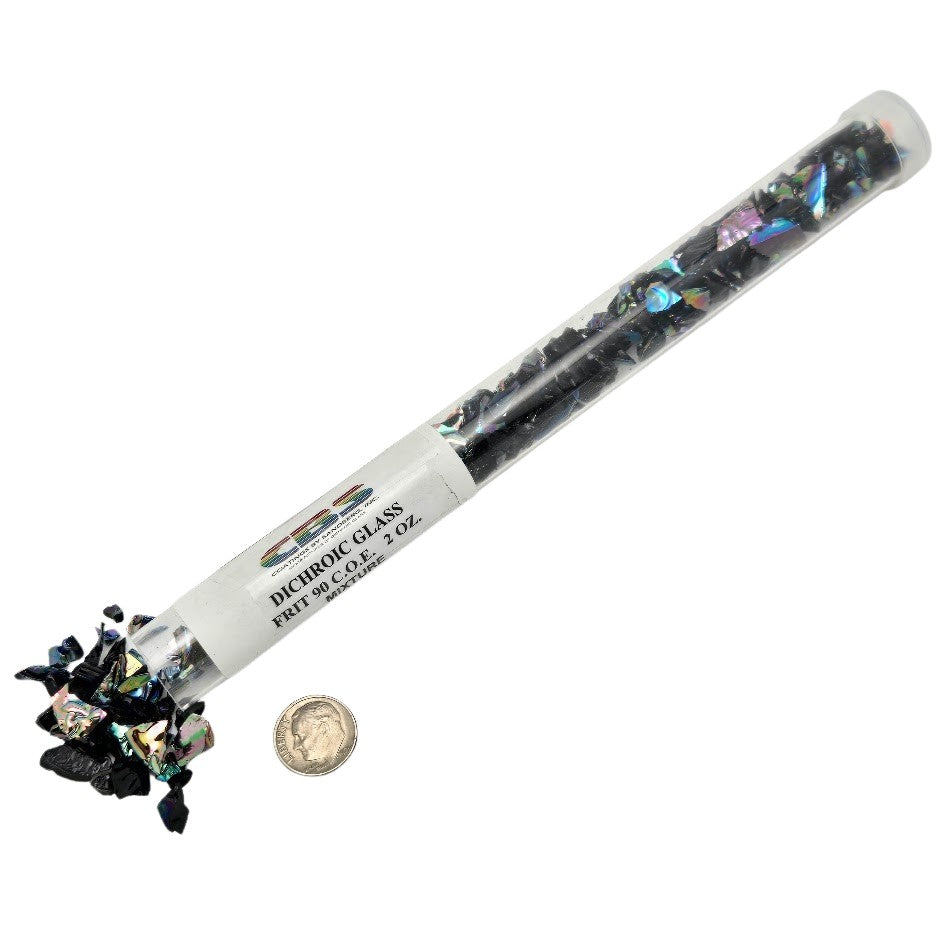 CBS Dichroic Frit 90 COE Rainbow One on BLACK Glass Fusing Supplies 2 oz tube-