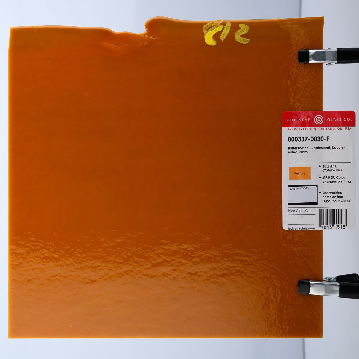 0337 Butterscotch Opal 90 COE Bullseye Fusing Glass Sheet 5x5 inch 3mm Striker 90COE-