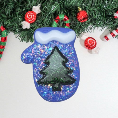 Whimsical Mitten With Dichroic Glass and Sparkly Christmas Tree Handmade Fused Glass Ornament-