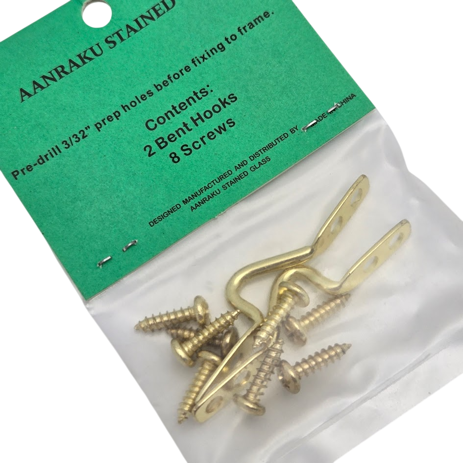Aanraku Bent Hook HANGERS for Stained Glass Wood Frames Stylish Brass Accents-