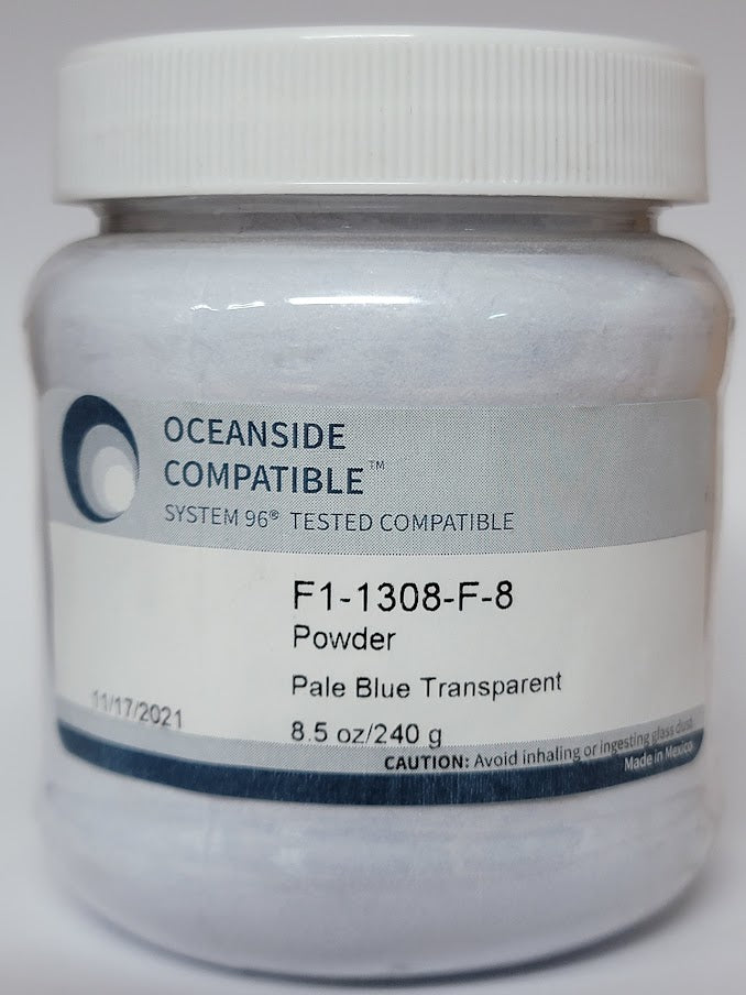 F1 1308 96 Pale Blue Transparent POWDER 96 COE Frit 8.5 oz Jar-