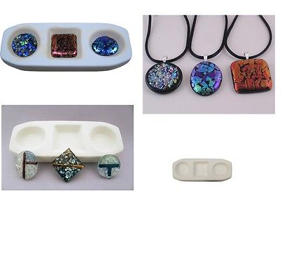 Round Square Oval Colour De Verre THREE Mixed PENDANTS Fusing Mold Key Fob-