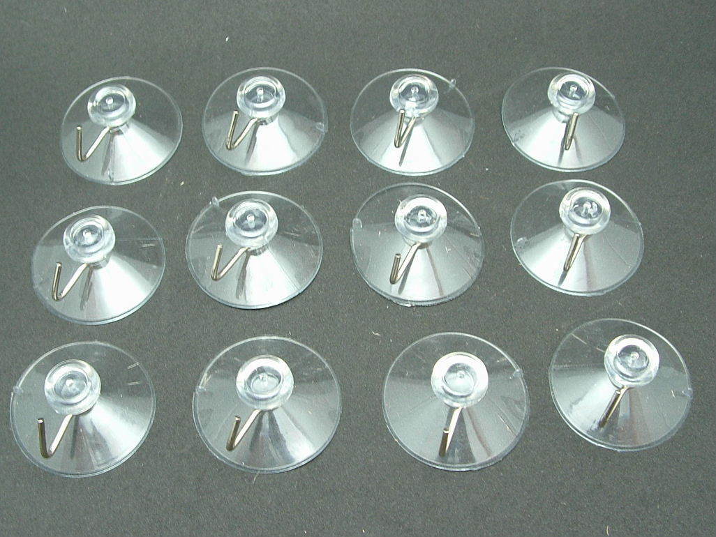 1 DOZEN Quality Large 1 3/4" Suction Cups Stained Glass 1-1/2" with Metal Hook-