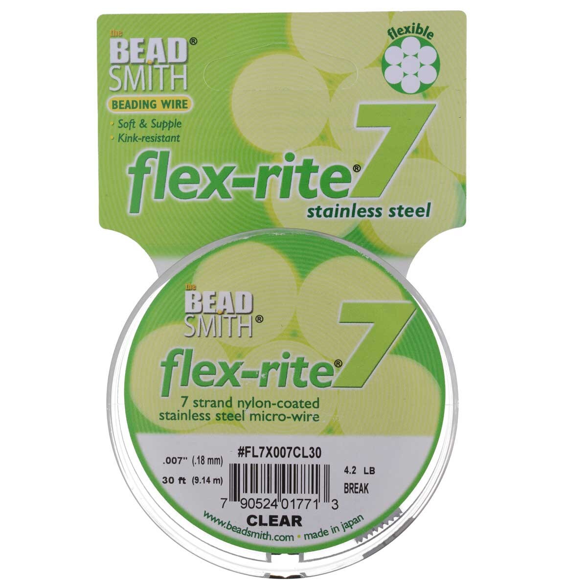 Stainless Steel CLEAR .007" 7 Strand 30' BEADSMITH FLEX-RITE Bead Wire FLEXRITE