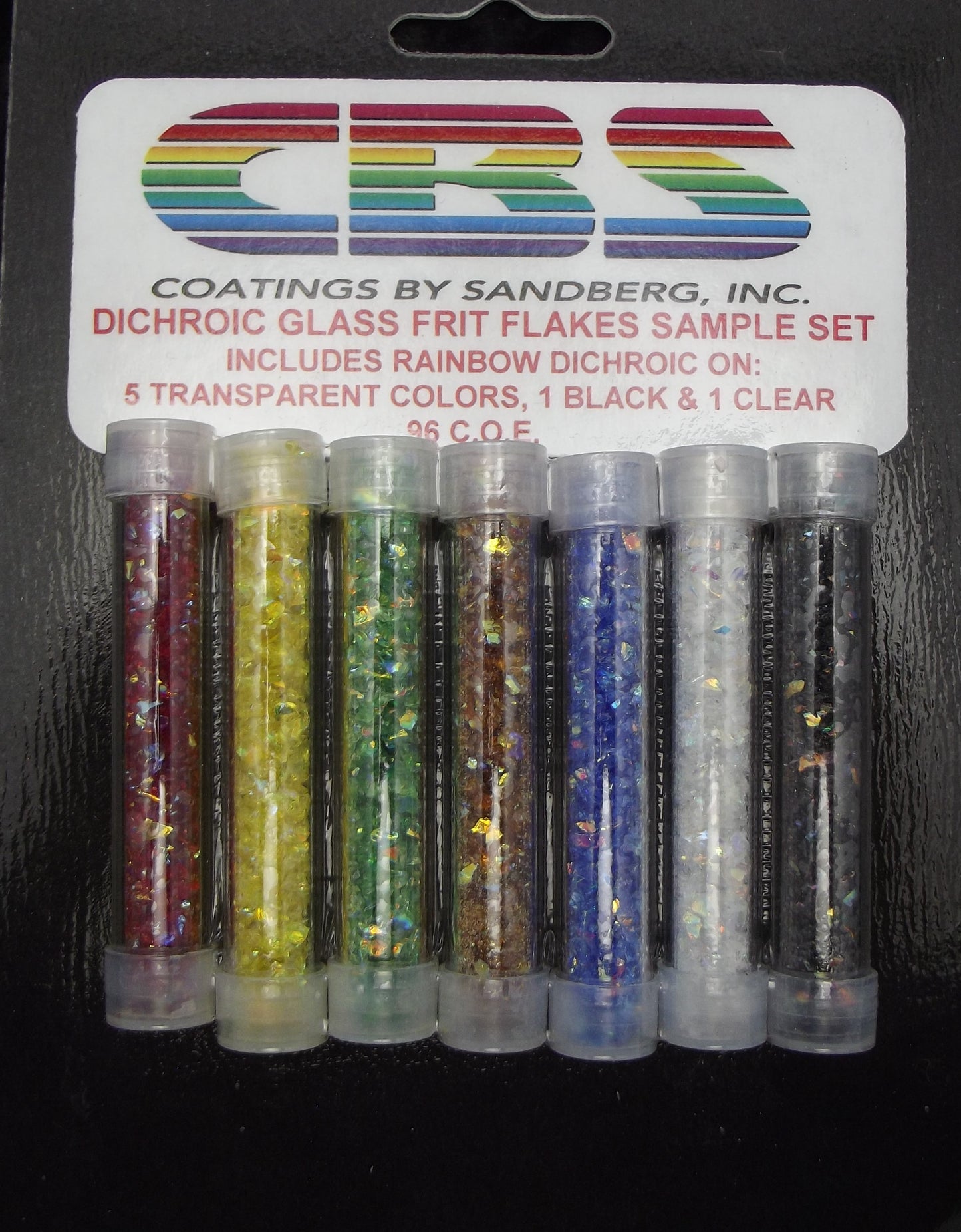 Dichroic Frit Flakes 96 COE Sample Pack 7 1/4 oz Tubes Glass Rainbow Green Red +-