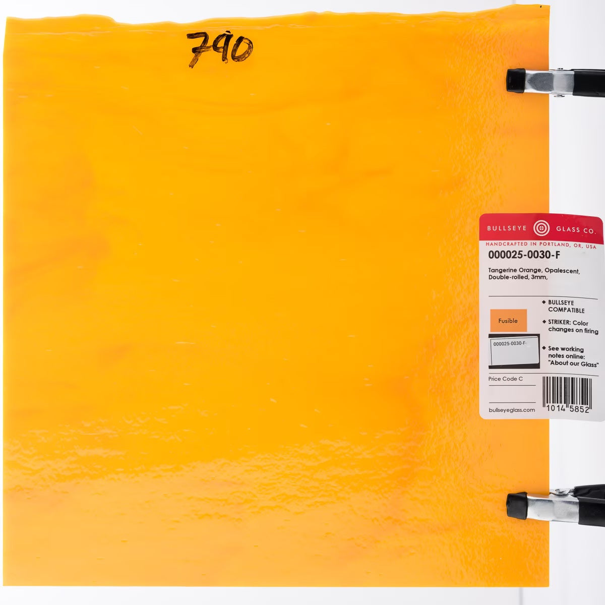 0025 Tangerine Opal Bullseye Fusing Glass Sheet 5x5 inch 90 COE-