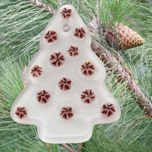 Clear Christmas Tree with Flower Murinni Balls Handmade Fused Glass Ornament-
