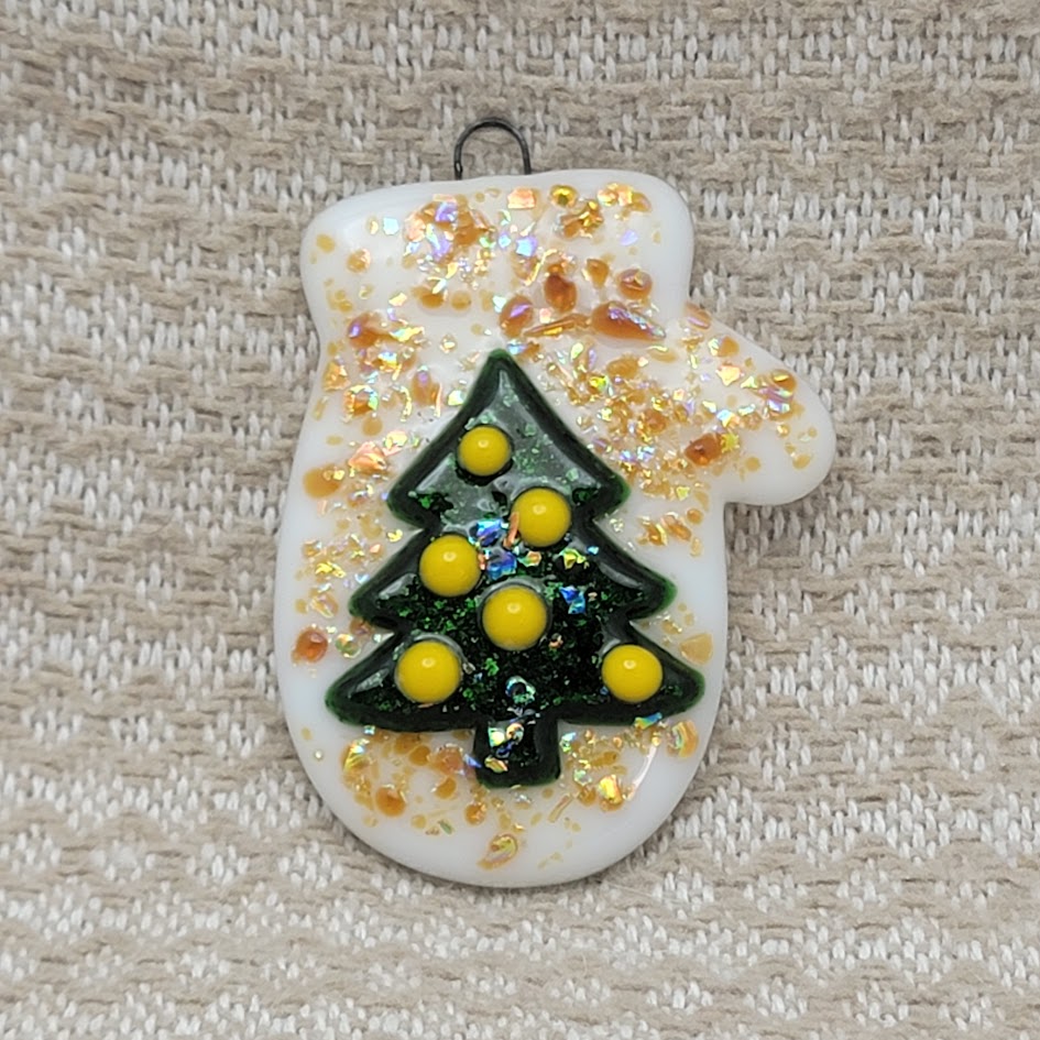 Mitten Dichroic Sparkly Christmas Tree Handmade Fused Glass Ornament-