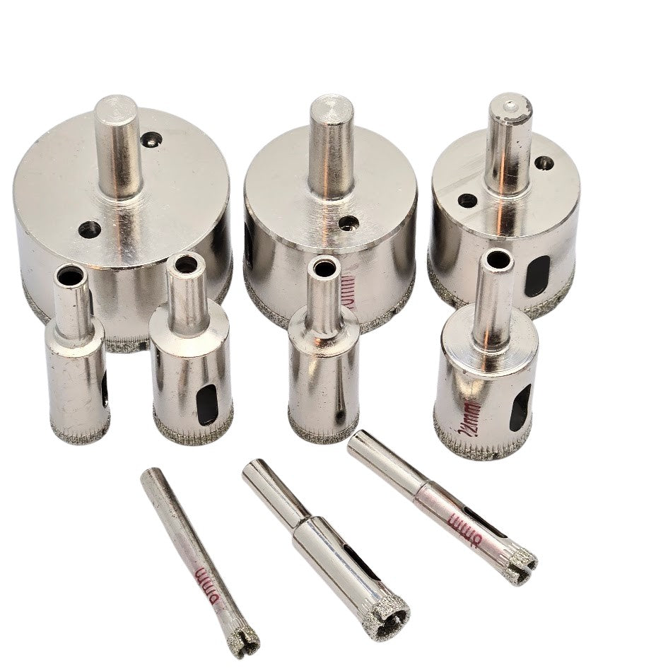 10 piece 80 Grit Diamond Hole Saw Set For Glass/ Stone Size 1/4" to 2"-