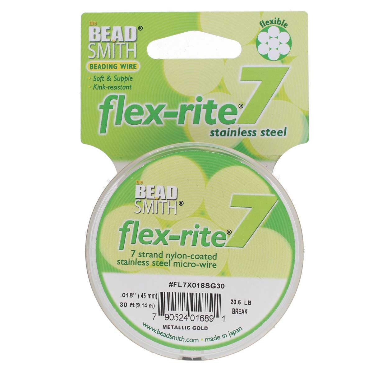 METALLIC GOLD COLOR .018" 7 Strand 30' BEADSMITH FLEX-RITE Bead Wire FLEXRITE